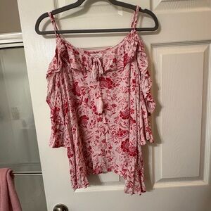 Maurices Pink and Red Floral Cold-Shoulder Top
